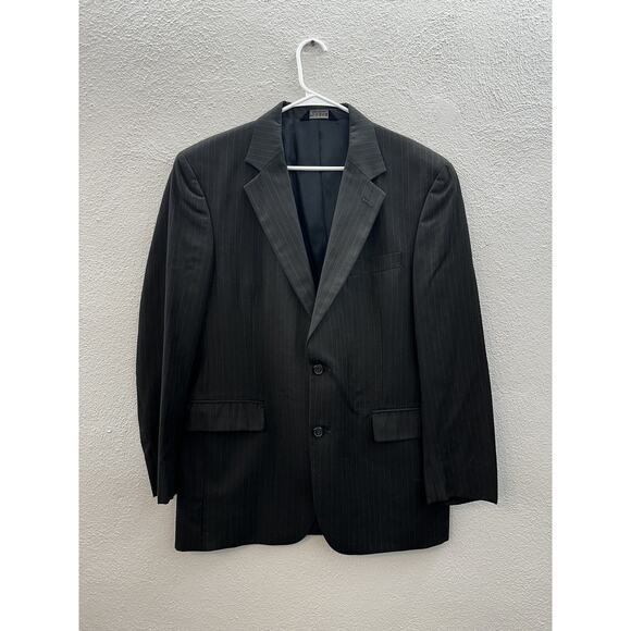 Jos A Bank Mens Suit Coat Size 41R Black Pinstripe Two Button Up Single Breasted - Picture 1 of 13
